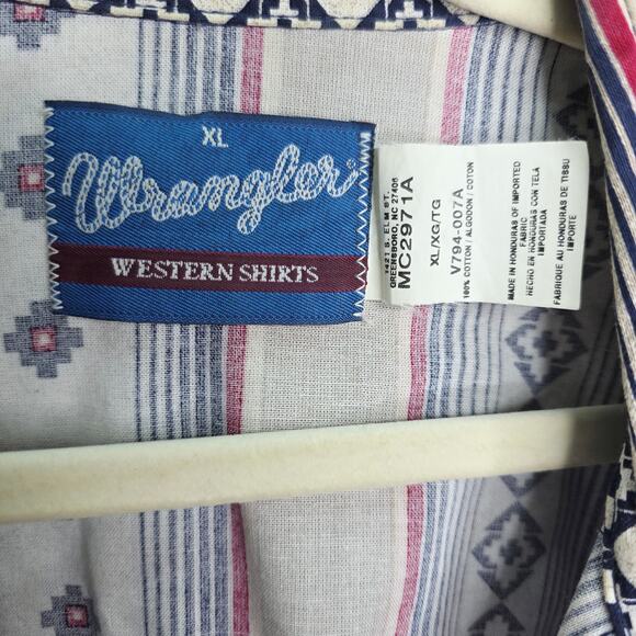 Vintage Wrangler Western Pearl Snap Striped Southwest Men's Rodeo Shirt XL 90S - Picture 3 of 16